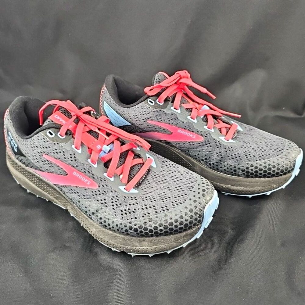 Brooks Womens Divide 3 Trail Black Coral Blue Hiking Running Shoes Size 9.5B